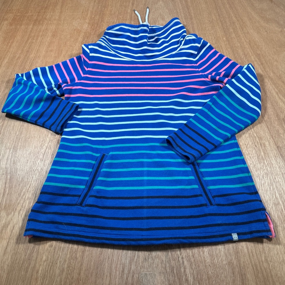 T by Talbots Sweatshirt Womens SP Blue Striped Funnel Neck Kangaroo Pocket